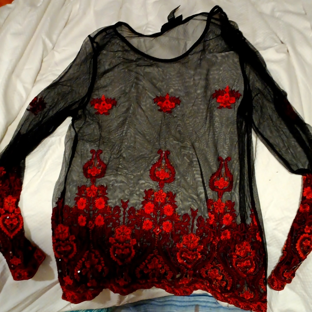 Women's black and red sheer shirt